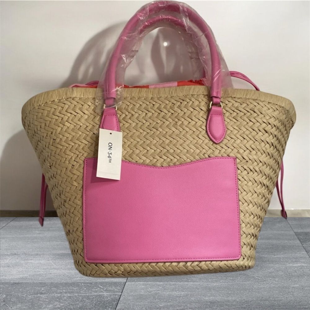 NEW On the 34th Isabella Straw Medium Drawstring Tote